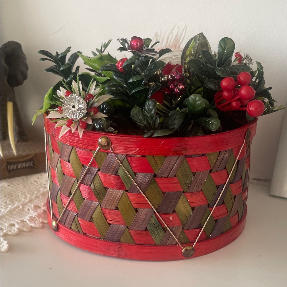 Vintage Festive Red and Green Holiday Basket